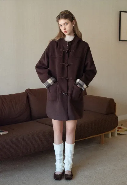 Women Winter Wool Coat Hooded Duffle Outerwear
