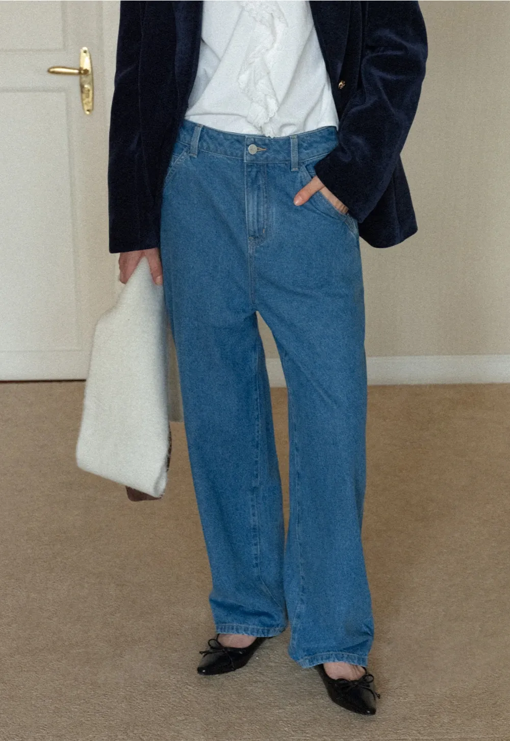 Vintage Blue Wide Leg Jeans Women Casual Style