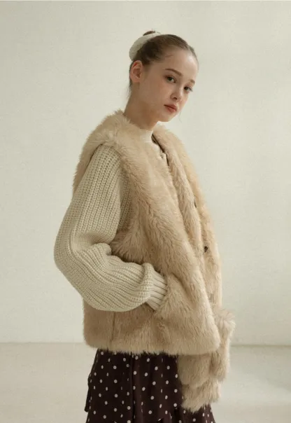 Soft Shearling Vest Women Warm Fuzzy Gilet