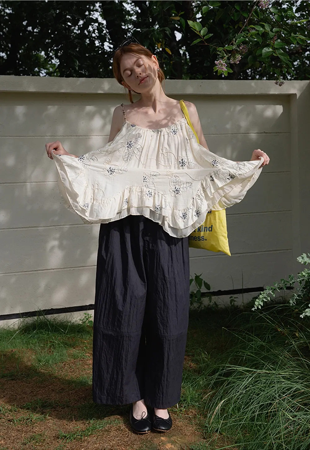 Women’s Floral-Embroidered Ruffle Cami Top