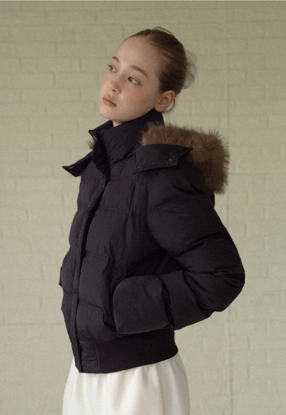 Stylish Black Winter Coat Jacket with Fur Hood
