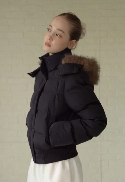 Stylish Black Winter Coat Jacket with Fur Hood