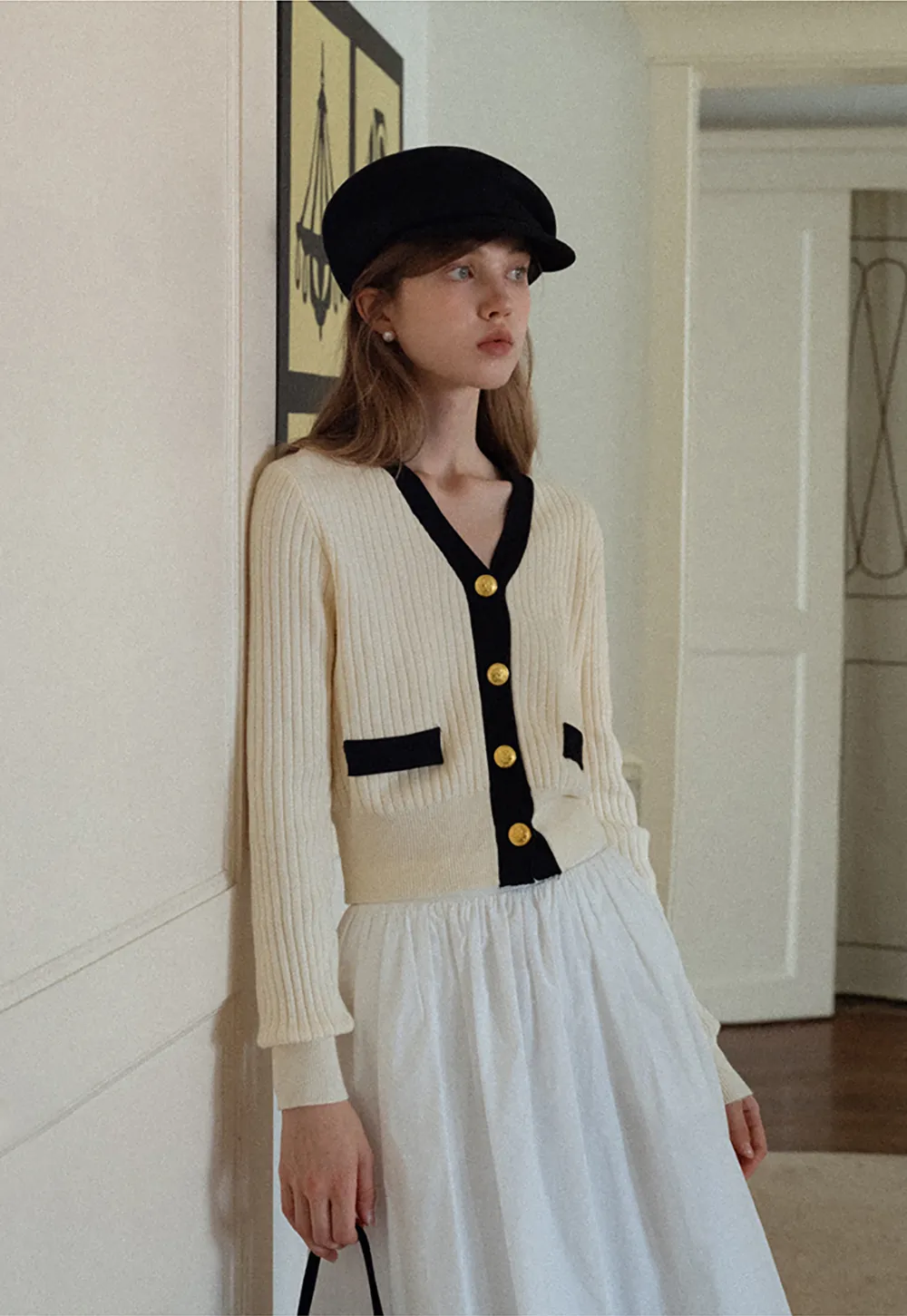 Contrast Trim Ribbed Knit Cardigan