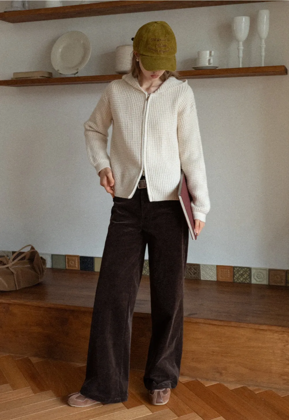 Womens Zip-up Waffle Knit Hoodie