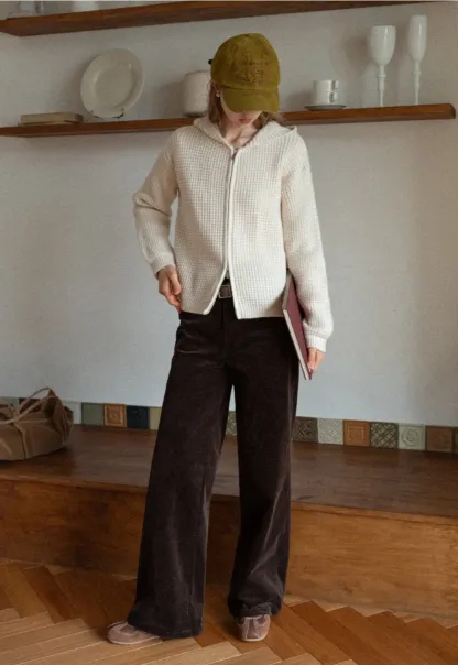 Womens Zip-up Waffle Knit Hoodie