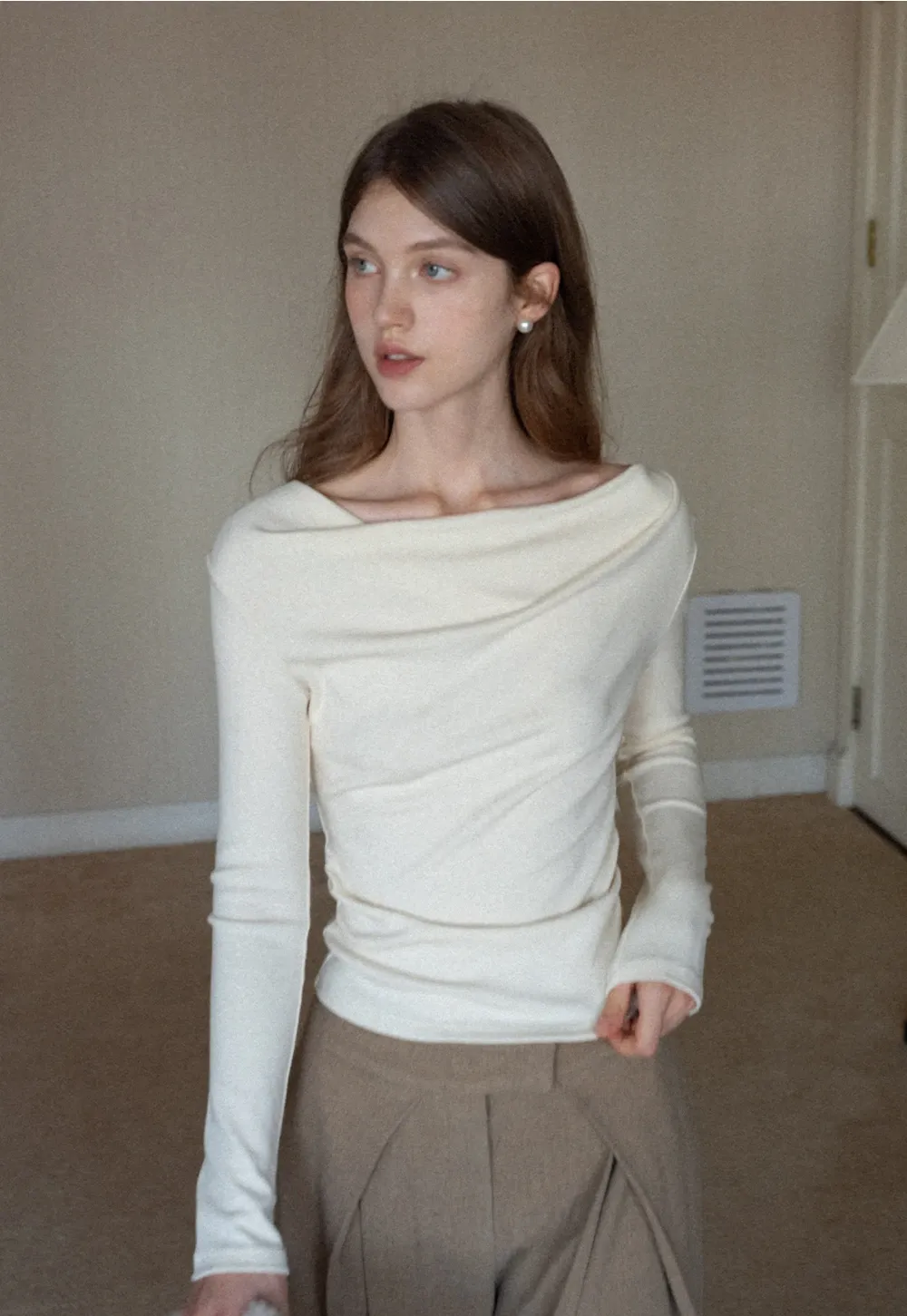 Womens Long Sleeve Drape Neck Top