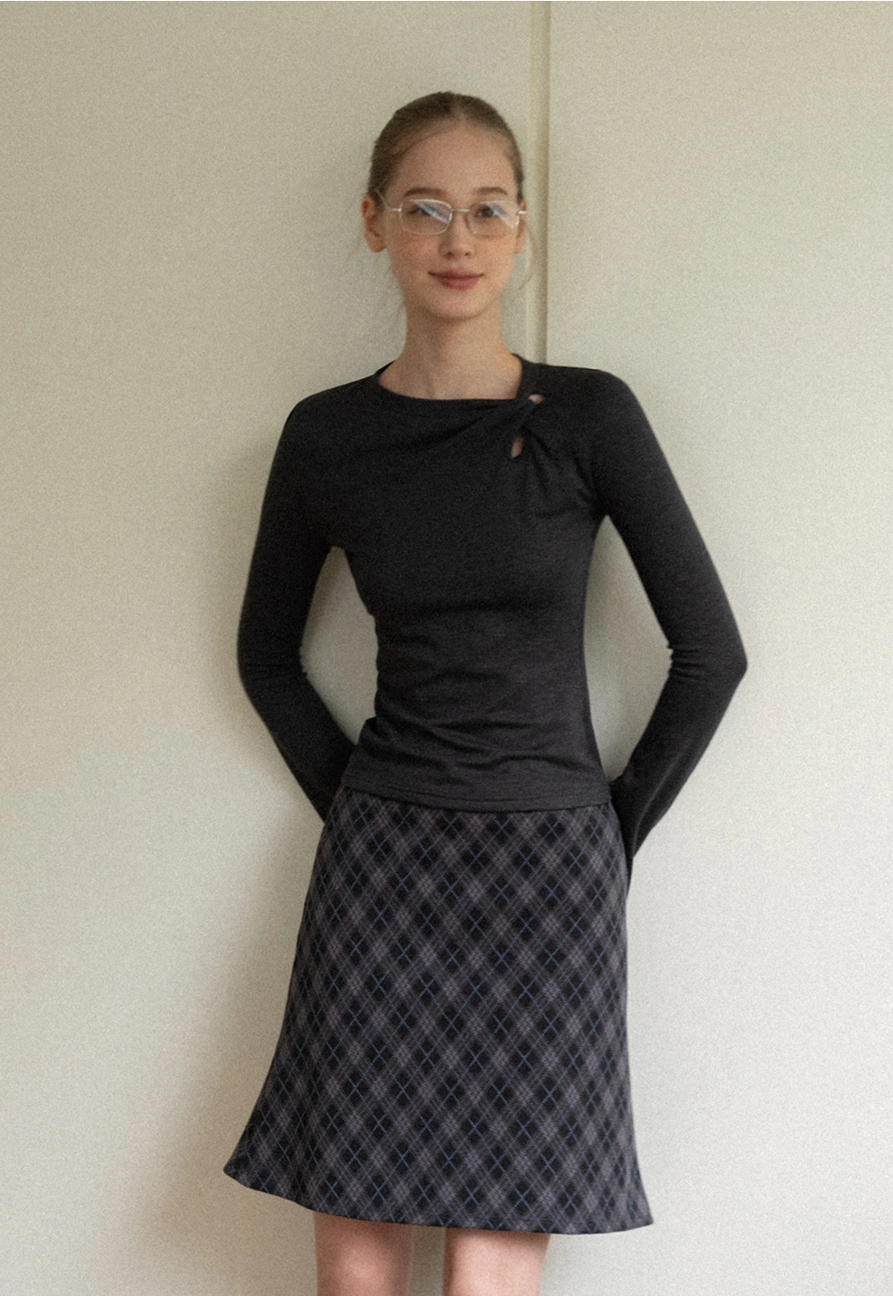 Women Gray Knot Detail Long Sleeve Top