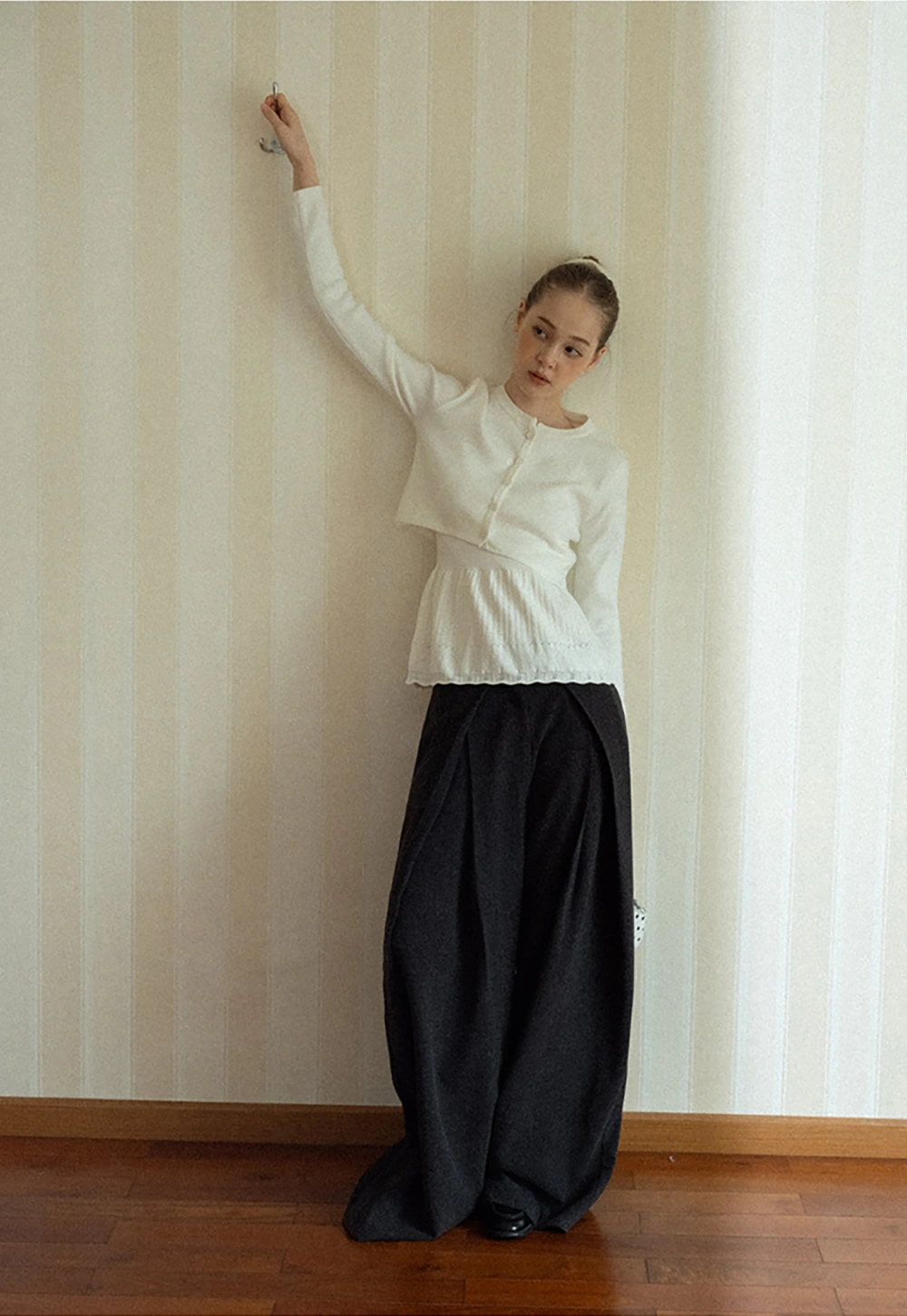 Chic White Cardigan with Bow Tie and Matching Camisole