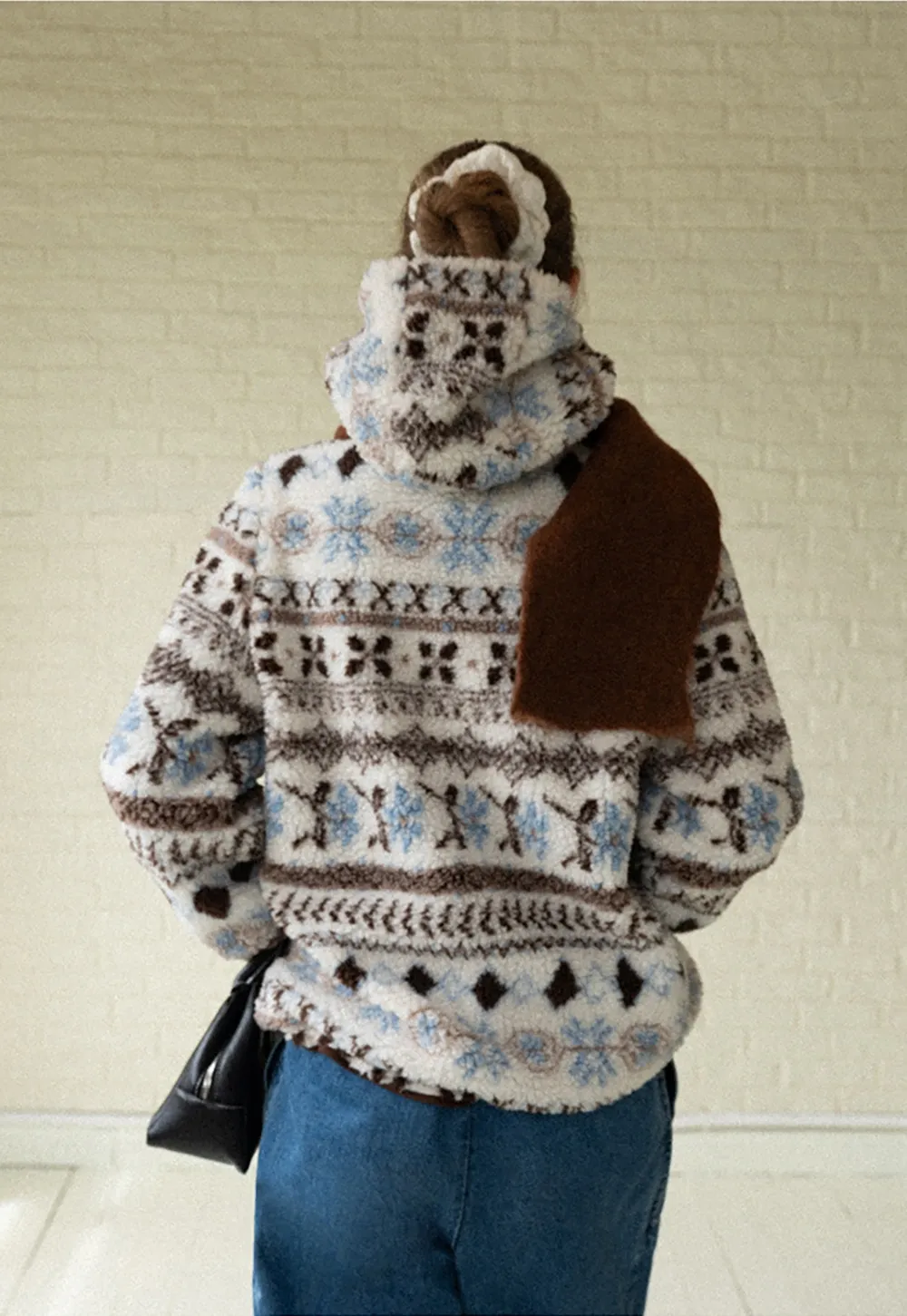 Women Patterned Fleece Jacket with Hood