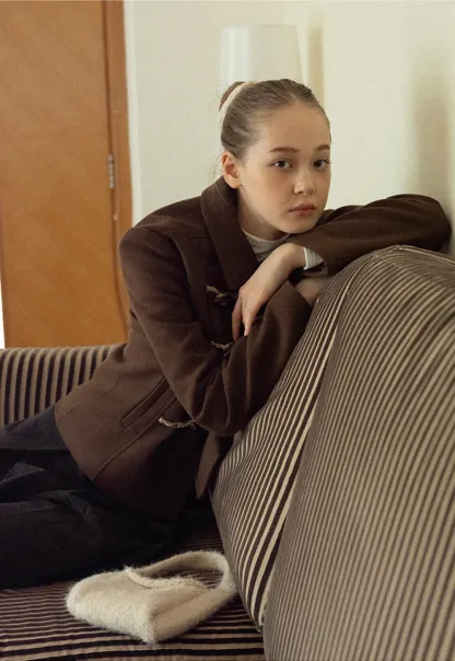 Women Wool-Blend Coat with Toggle Closure