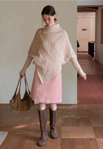 Warm Cable Knit Sweater Poncho for Women