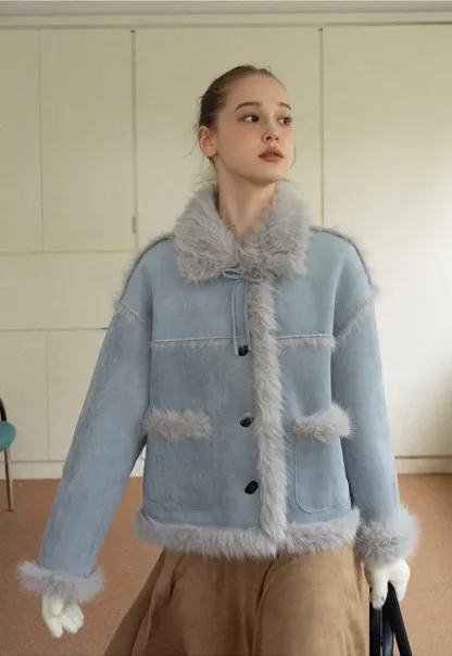 Faux Suede Jacket with Faux Fur Trim