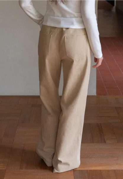 Women's Elegant Fleece-Lined Brushed Straight-Leg Casual Trousers