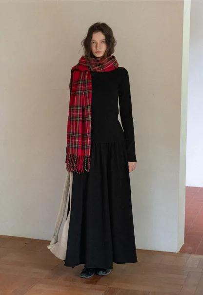 Women Black Long Sleeve Top and High-Waisted Skirt Set