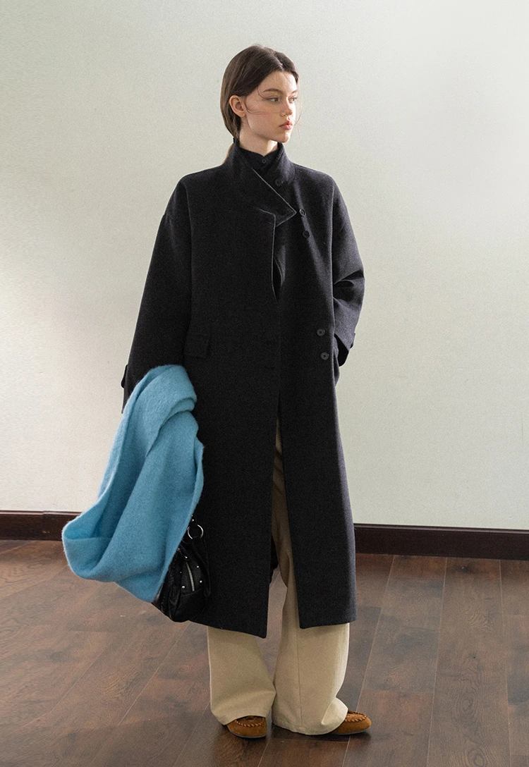 Padded Stand-Collar Wool Coat