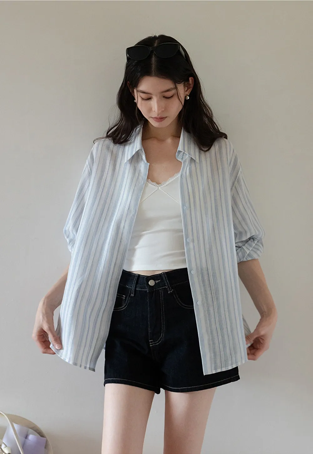 Breathable Cotton Striped Long Sleeve Shirt for Women