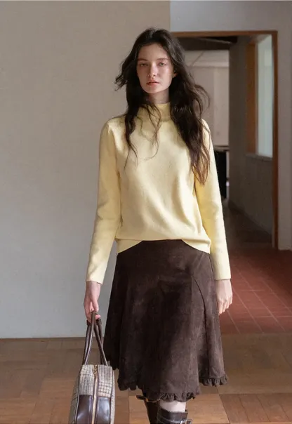 Ruffled Hem Suede A-Line Skirt