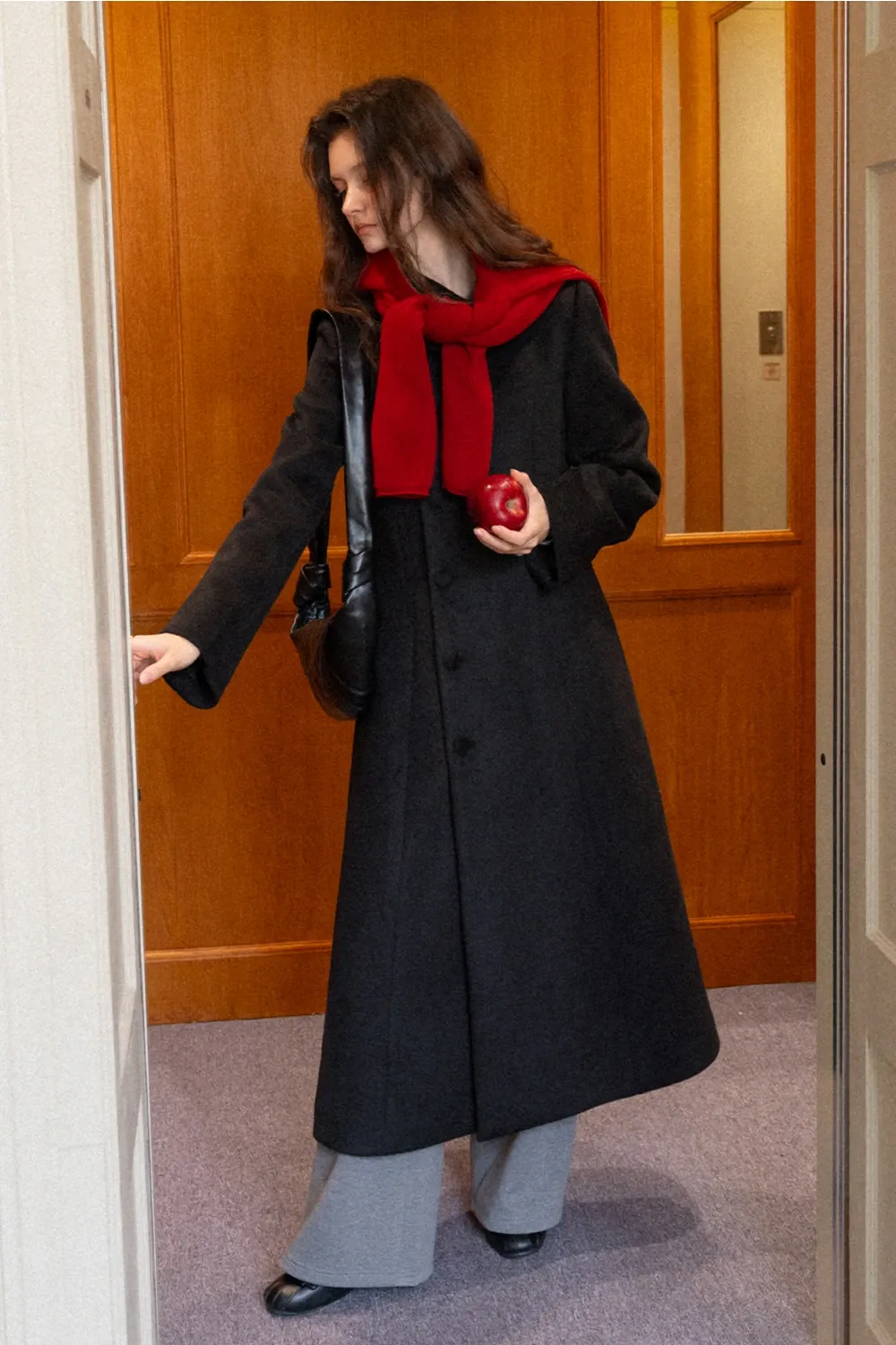 Womens Chic A-Line Buttoned Long Wool Coat