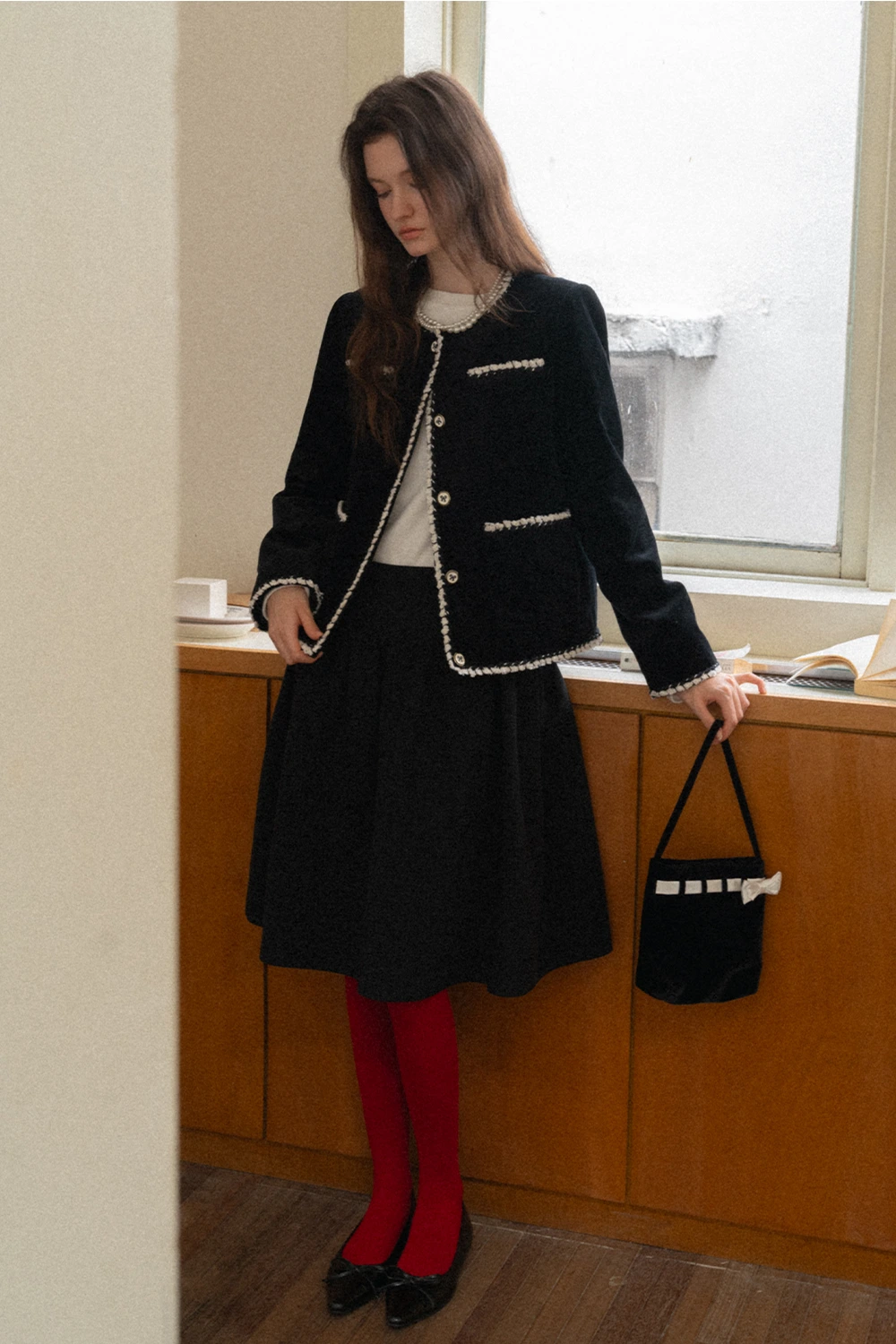 Womens Classic Contrast Trim Tweed Short Jacket