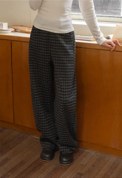 Plaid High-Waisted Wide Leg Pants for Women