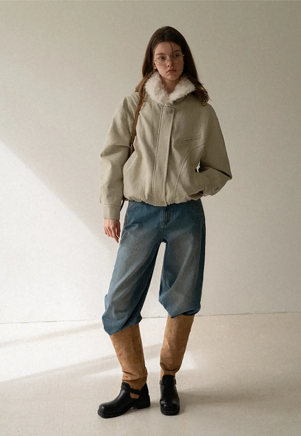 Casual Jacket with Faux Fur Collar for Women