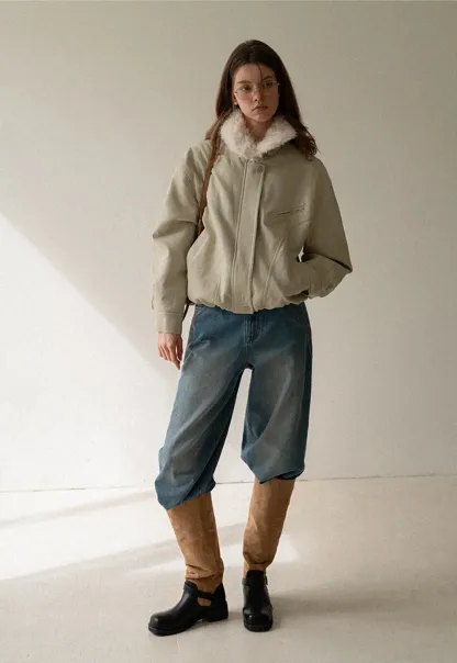 Casual Jacket with Faux Fur Collar for Women