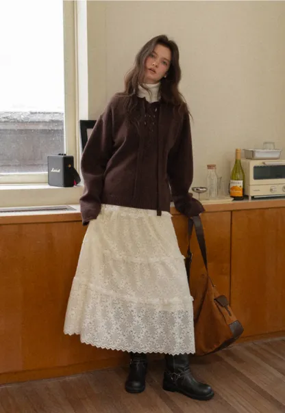 Lace Tiered Skirt with Ruffle Detail