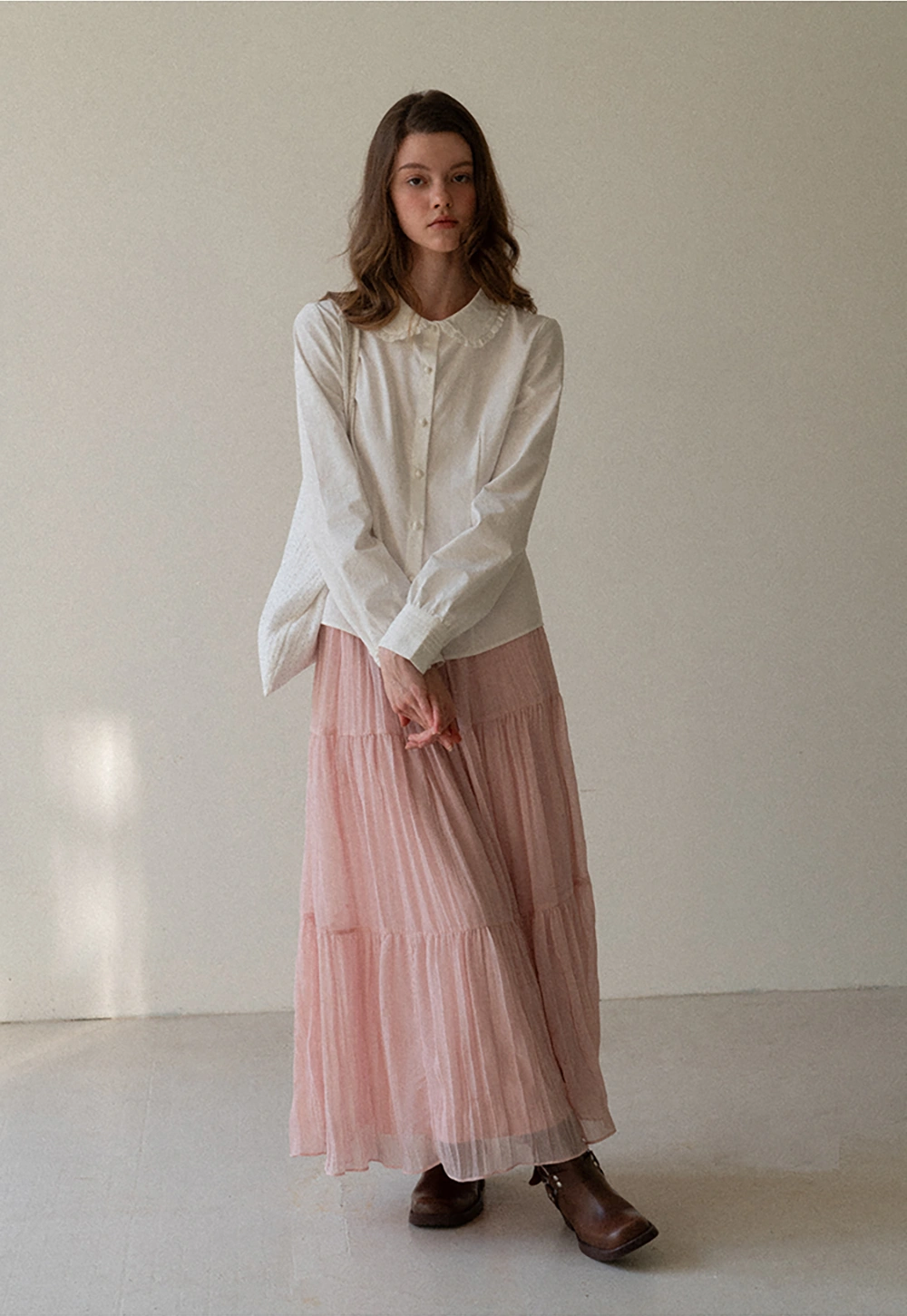 Classic White Blouse with Lace Collar