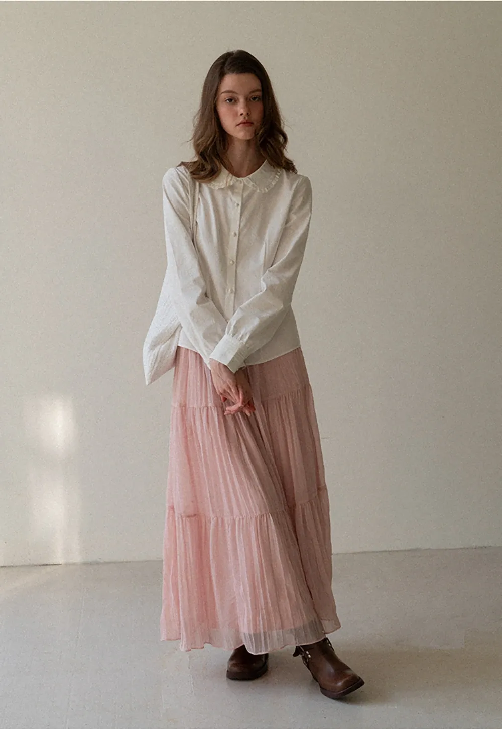 Classic White Blouse with Lace Collar