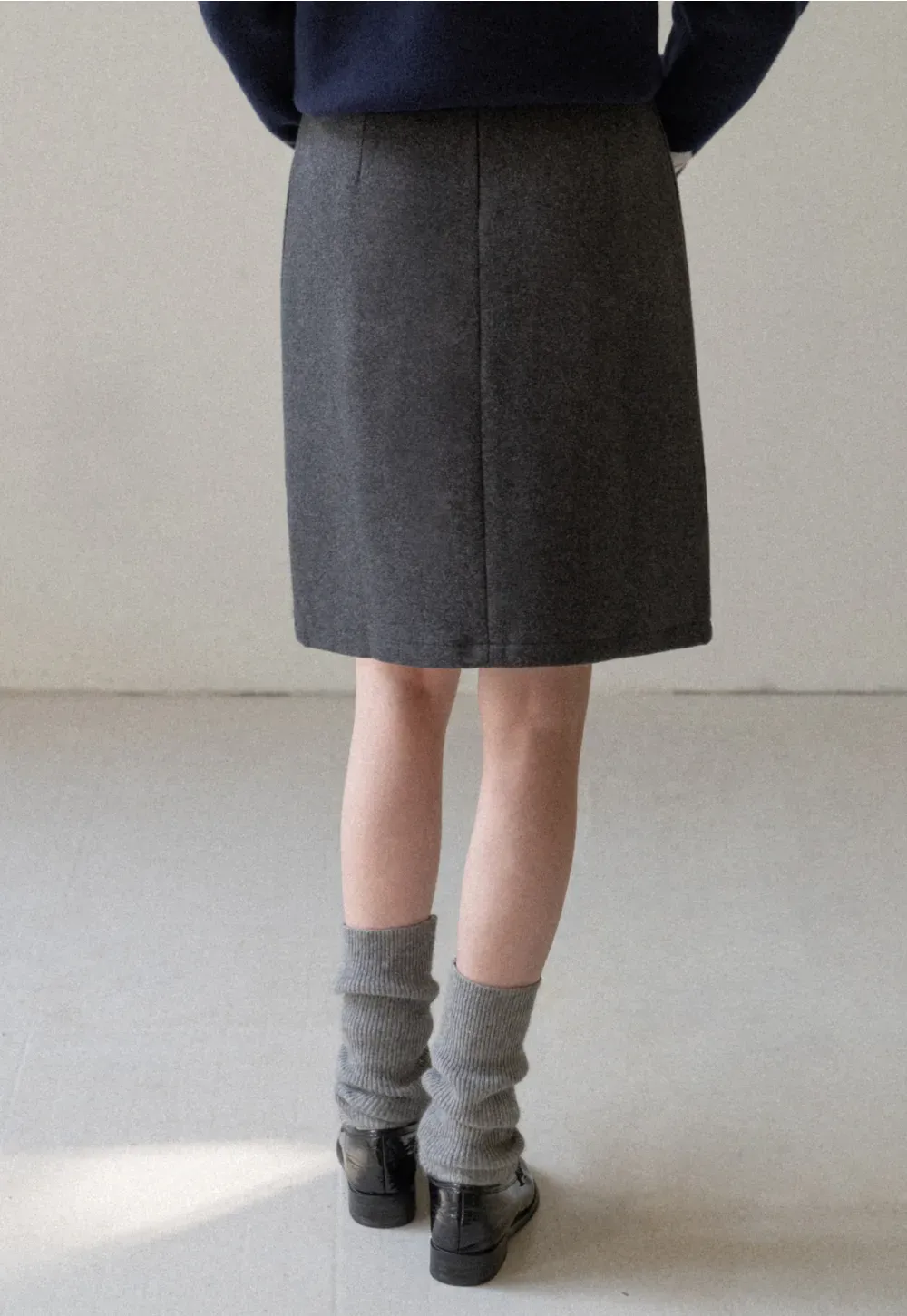 Wool Belted A-Line Mini Skirt in Charcoal