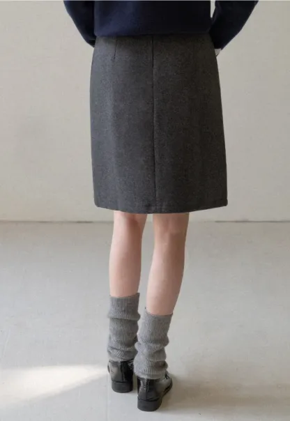 Wool Belted A-Line Mini Skirt in Charcoal