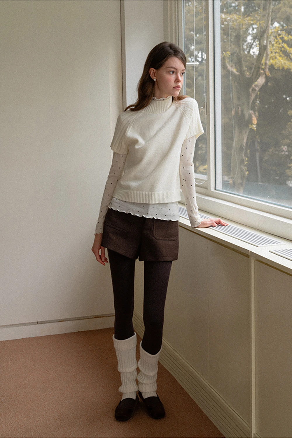 Polka Dot High Neck Ruffle Knit Top