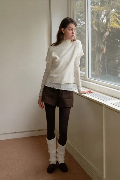 Polka Dot High Neck Ruffle Knit Top