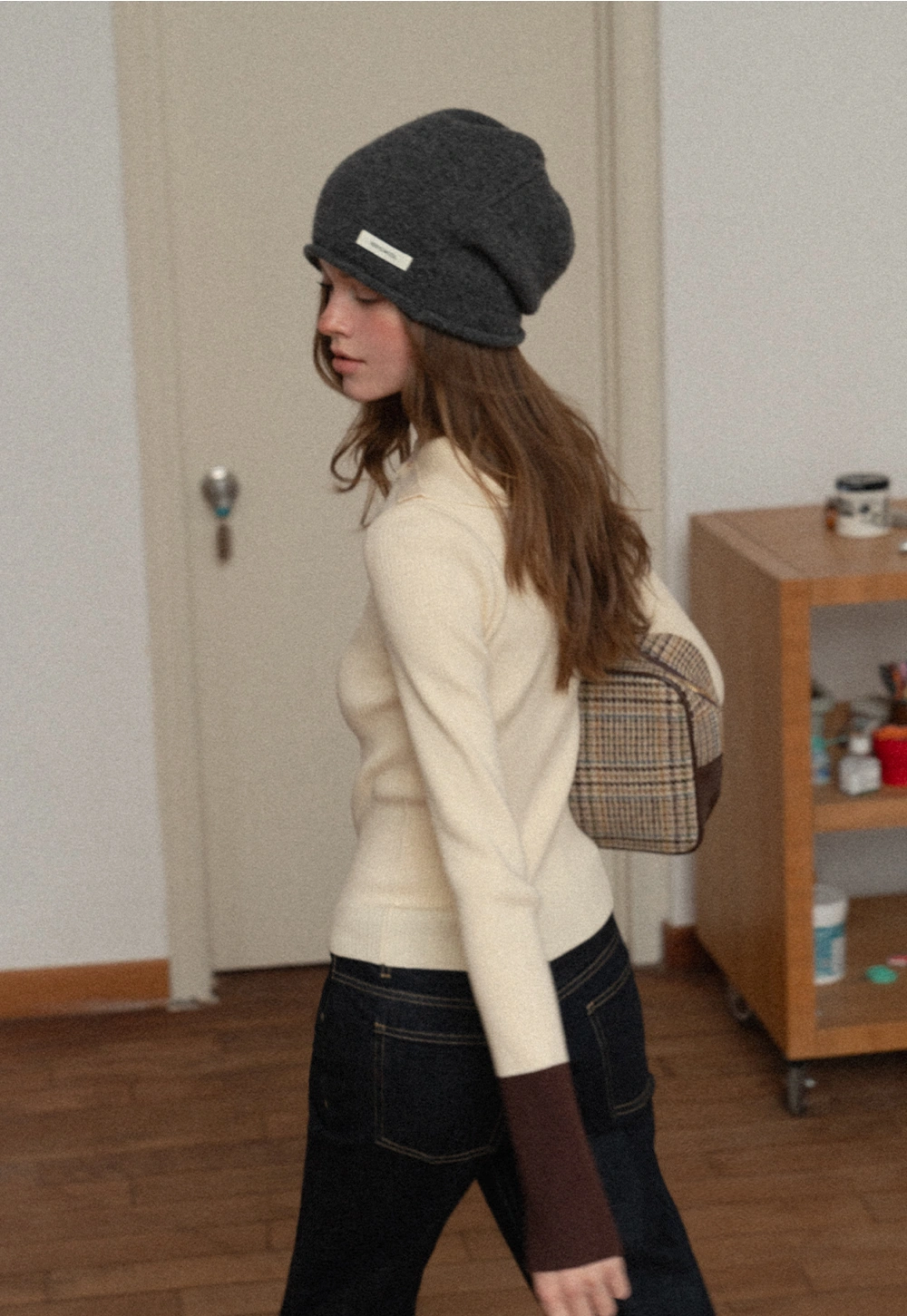 Women Stylish Ribbed Knit Top with Button Neck