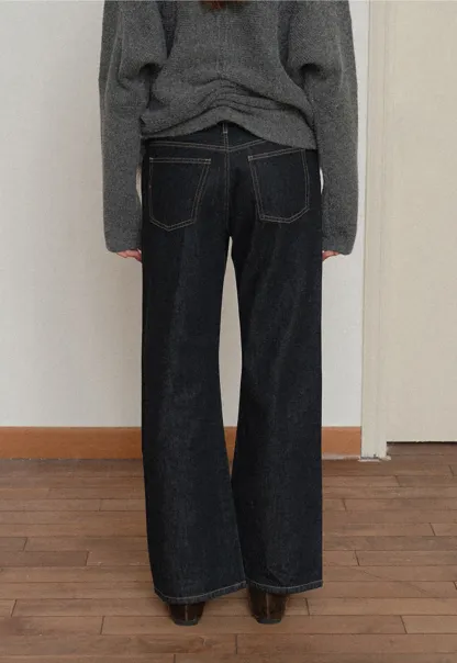 Women Classic High Rise Denim Wide Leg Pants