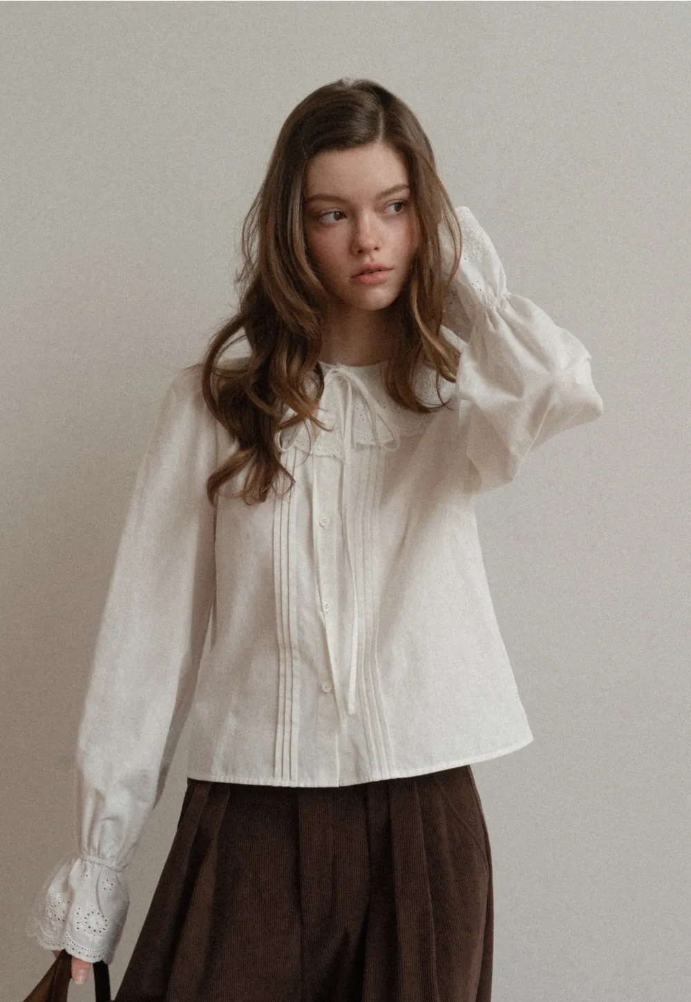Vintage Style White Blouse with Lace Trim