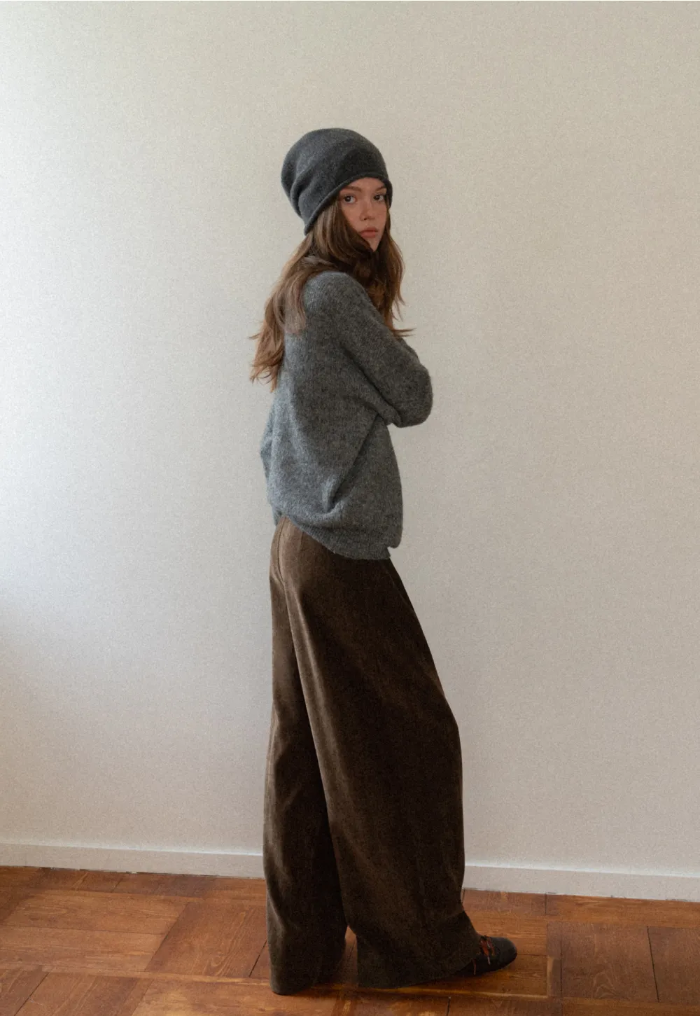 High-Neck Melange Knit Sweater