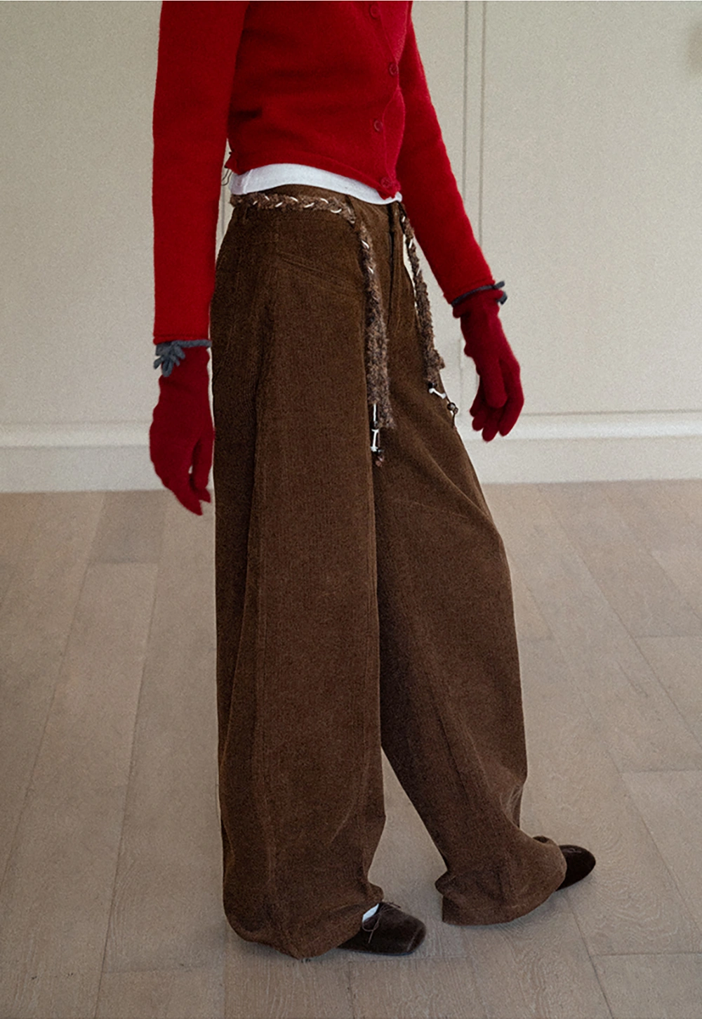 Women Wide-Legged Brown Corduroy Pants