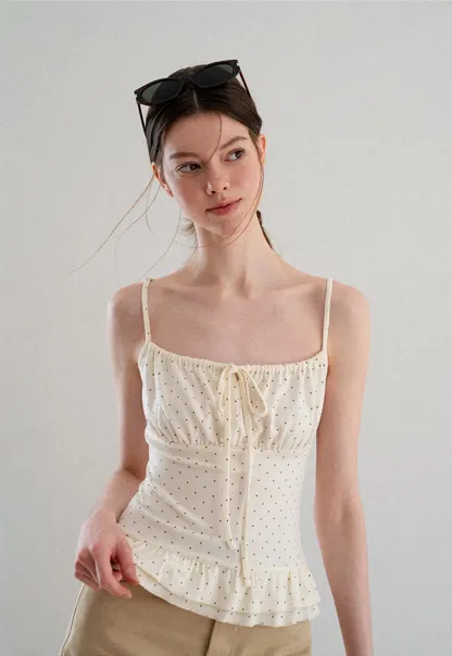 Polka Dot Drawstring Square Neck Tank Top