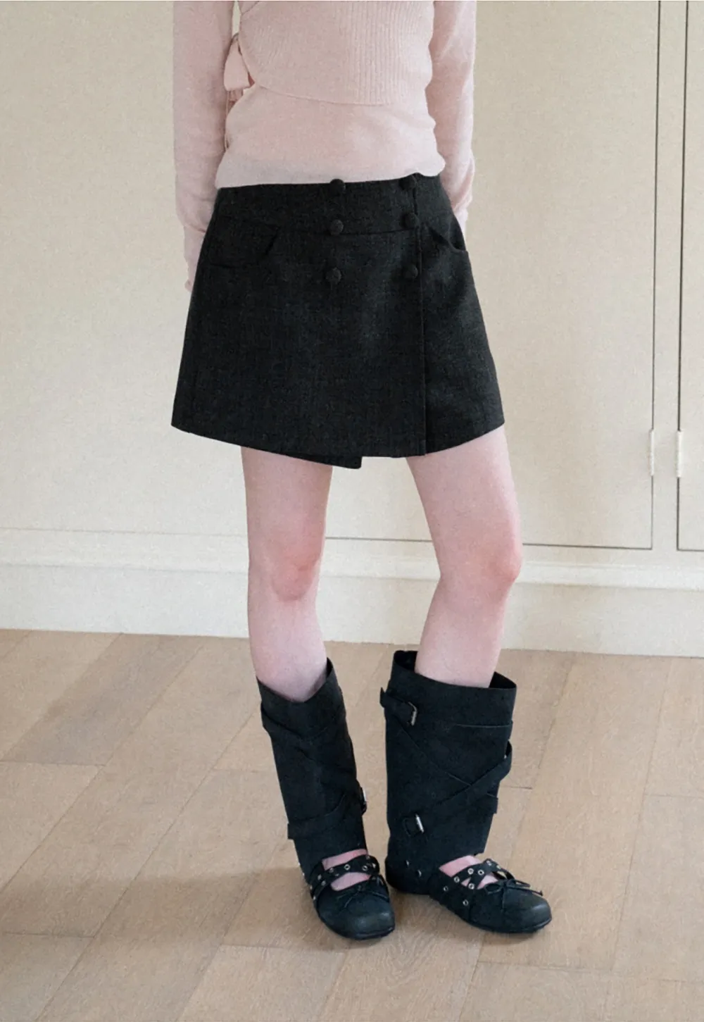 Asymmetrical Wrap Front High Waist Skirt