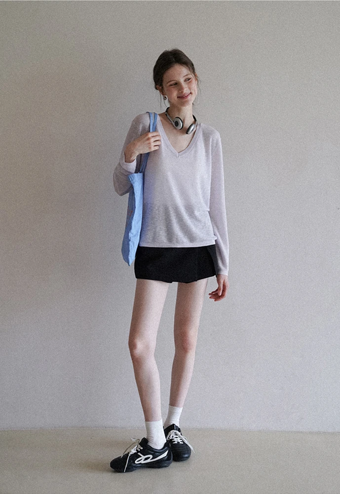 Women’s Sheer V-Neck Long-Sleeve Pullover