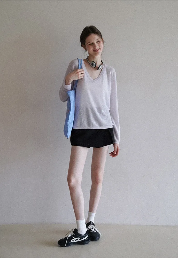 Women’s Sheer V-Neck Long-Sleeve Pullover
