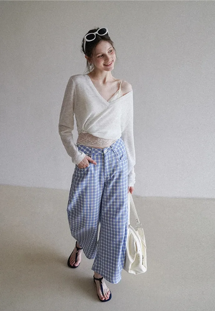 Women’s Gingham Wide-Leg Pants