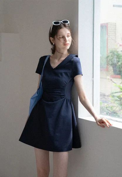 Women’s Sailor Collar Ruched Mini Dress