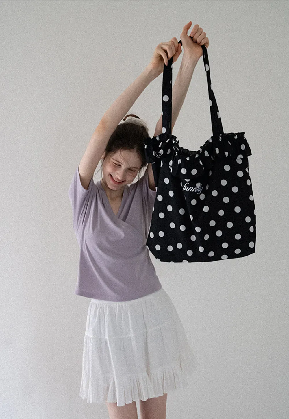 Polka Dot Ruffle Canvas Tote