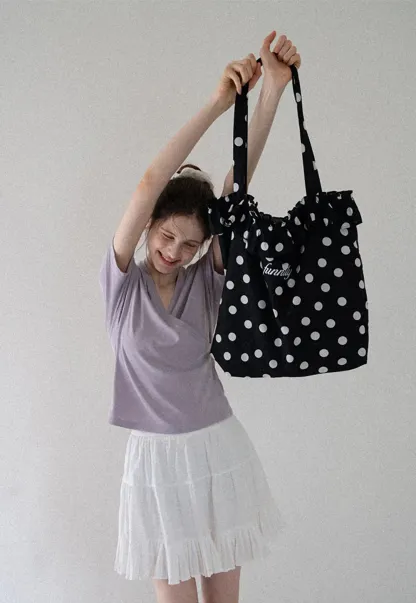 Polka Dot Ruffle Canvas Tote