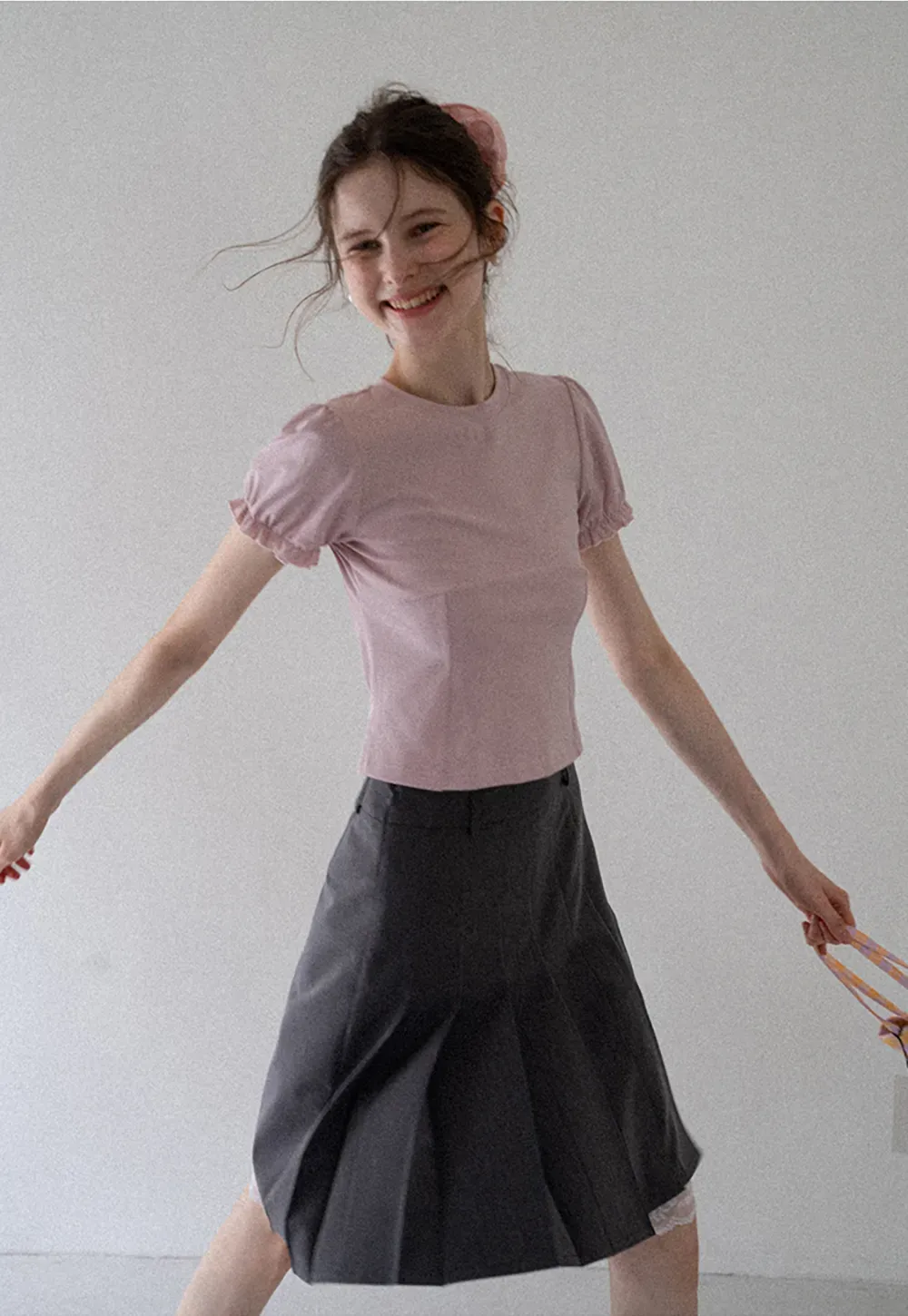 Pleated Mini Skirt with Lace Trim