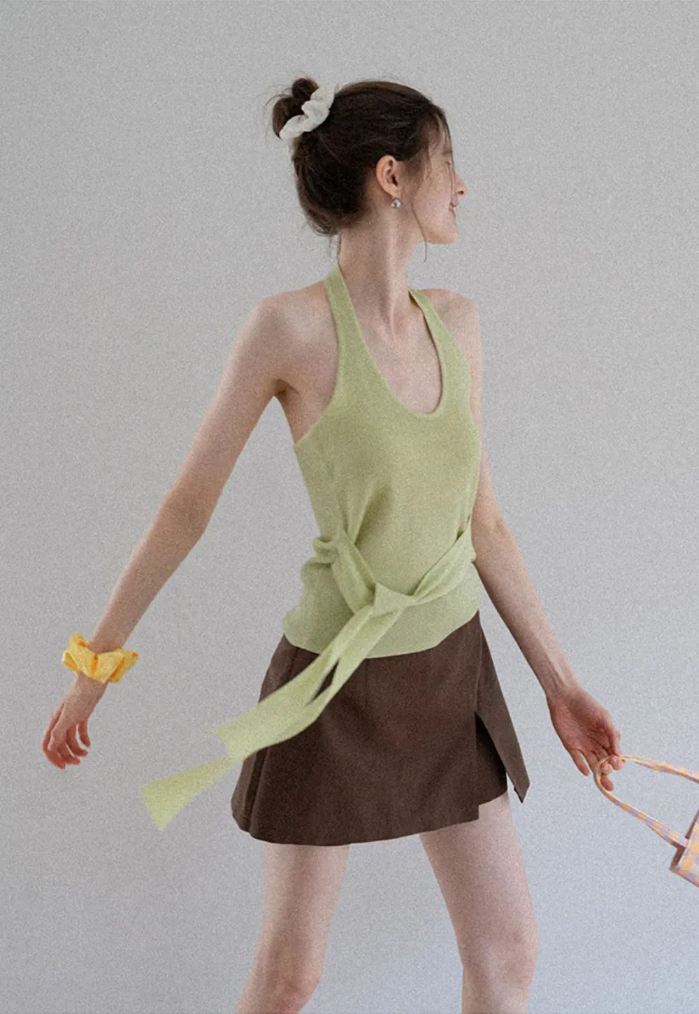 Knit Halter Top with Waist Tie