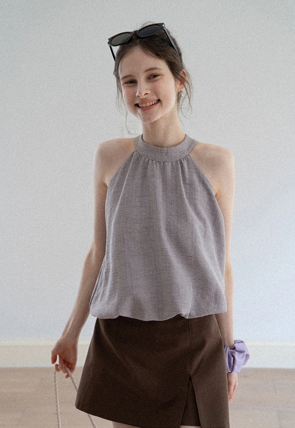 Women's Gathered Halter Bubble Top