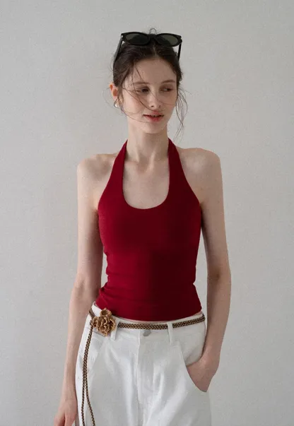 Women's Ribbed Halter Tank Top